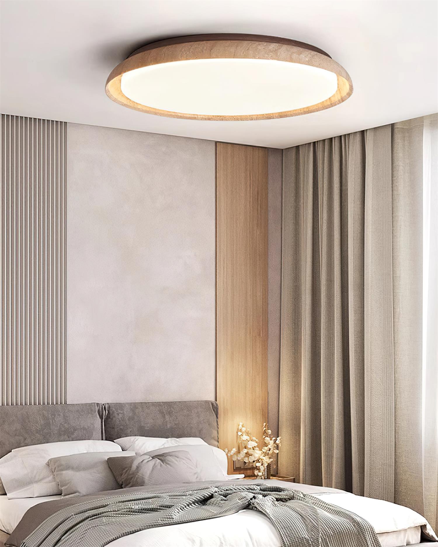 Halo Round Travertine Ceiling Light - Lamp Copper