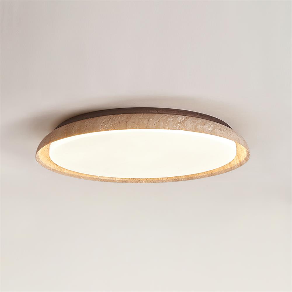 Halo Round Travertine Ceiling Light - Lamp Copper
