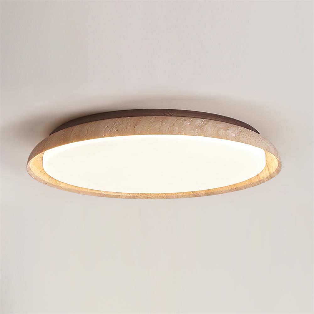 Halo Round Travertine Ceiling Light - Lamp Copper