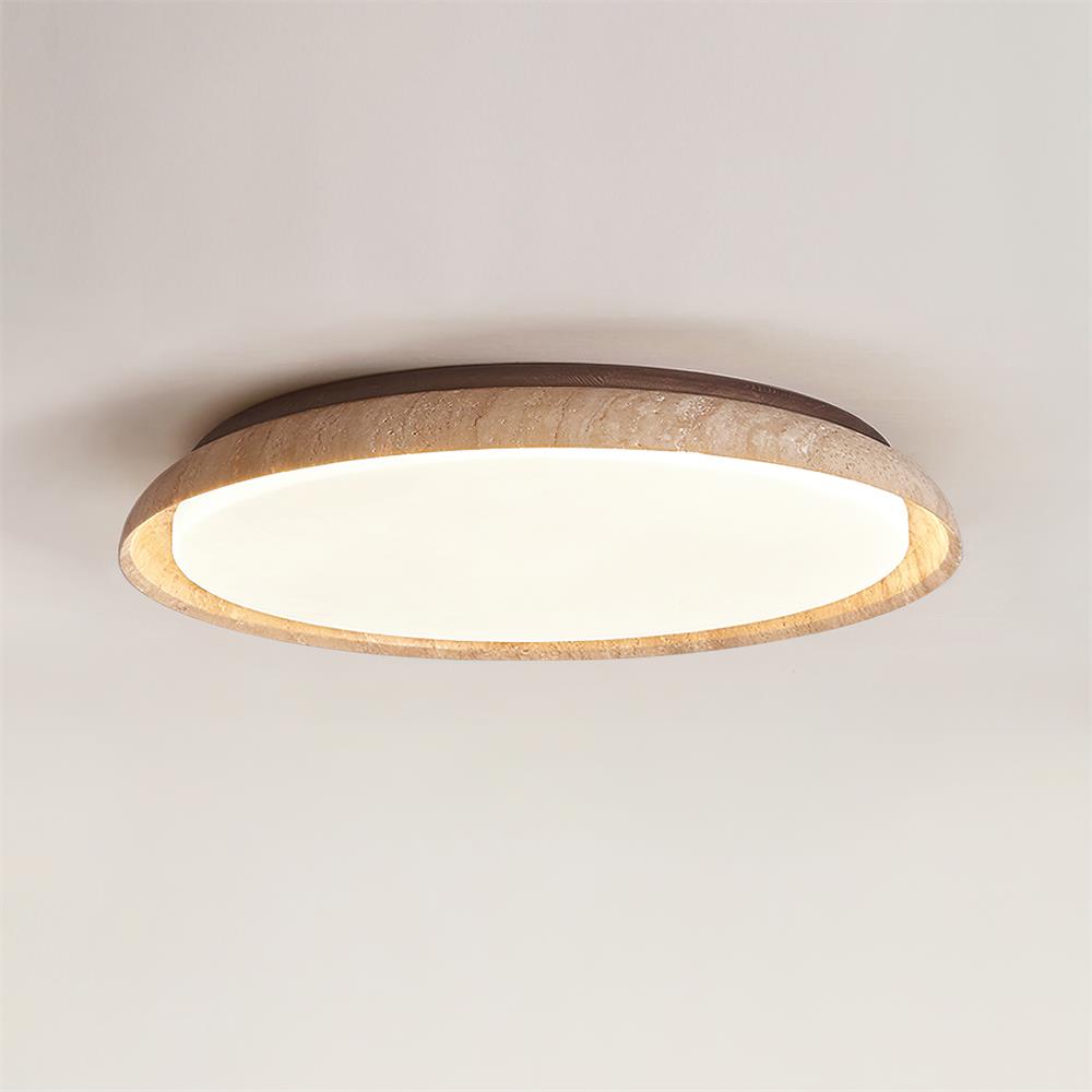 Halo Round Travertine Ceiling Light - Lamp Copper