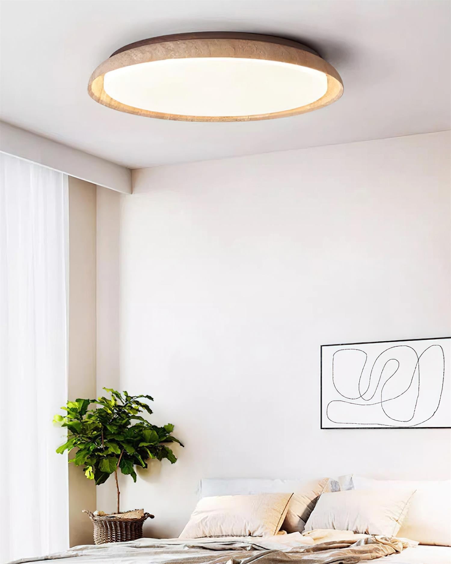 Halo Round Travertine Ceiling Light - Lamp Copper