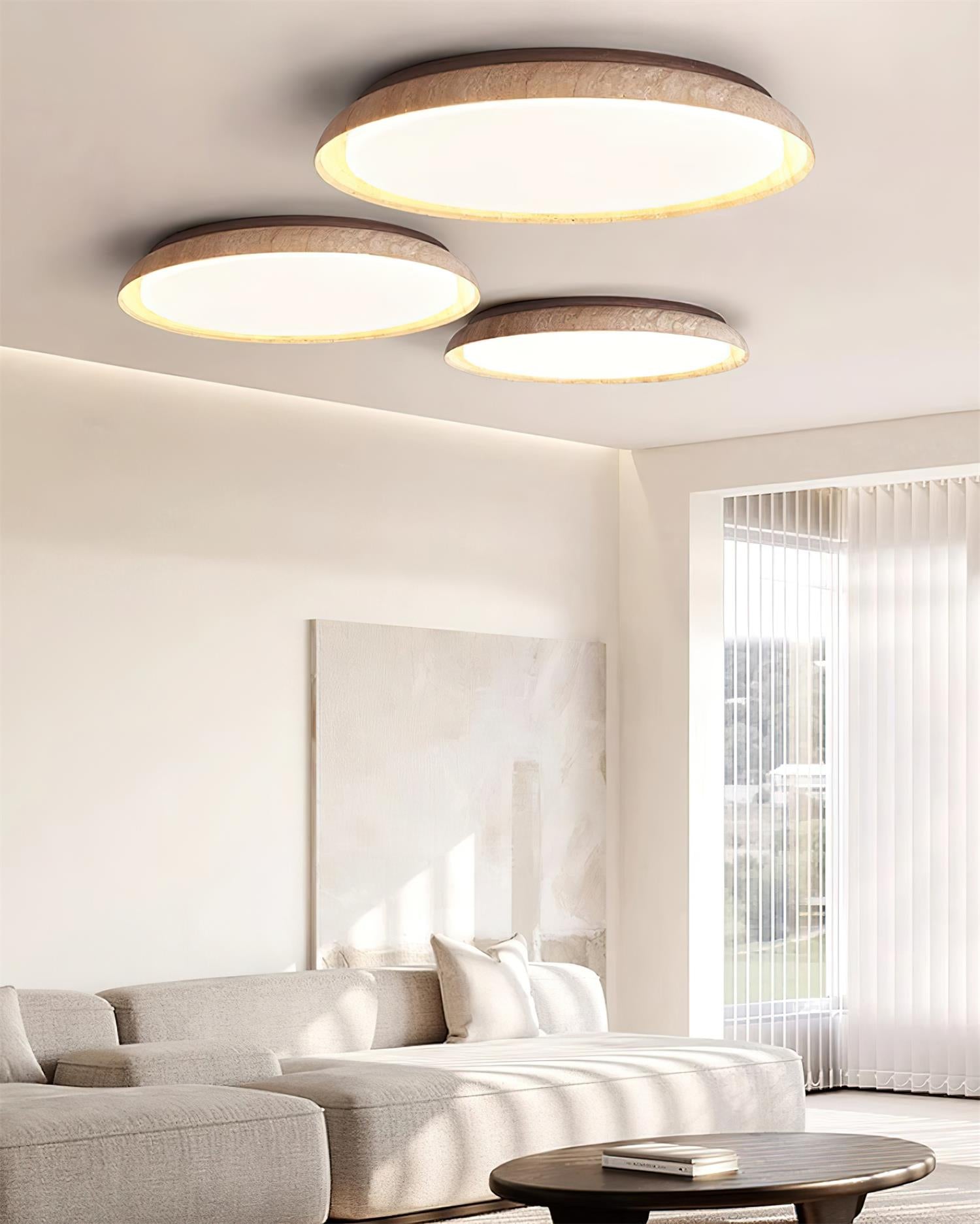 Halo Round Travertine Ceiling Light - Lamp Copper