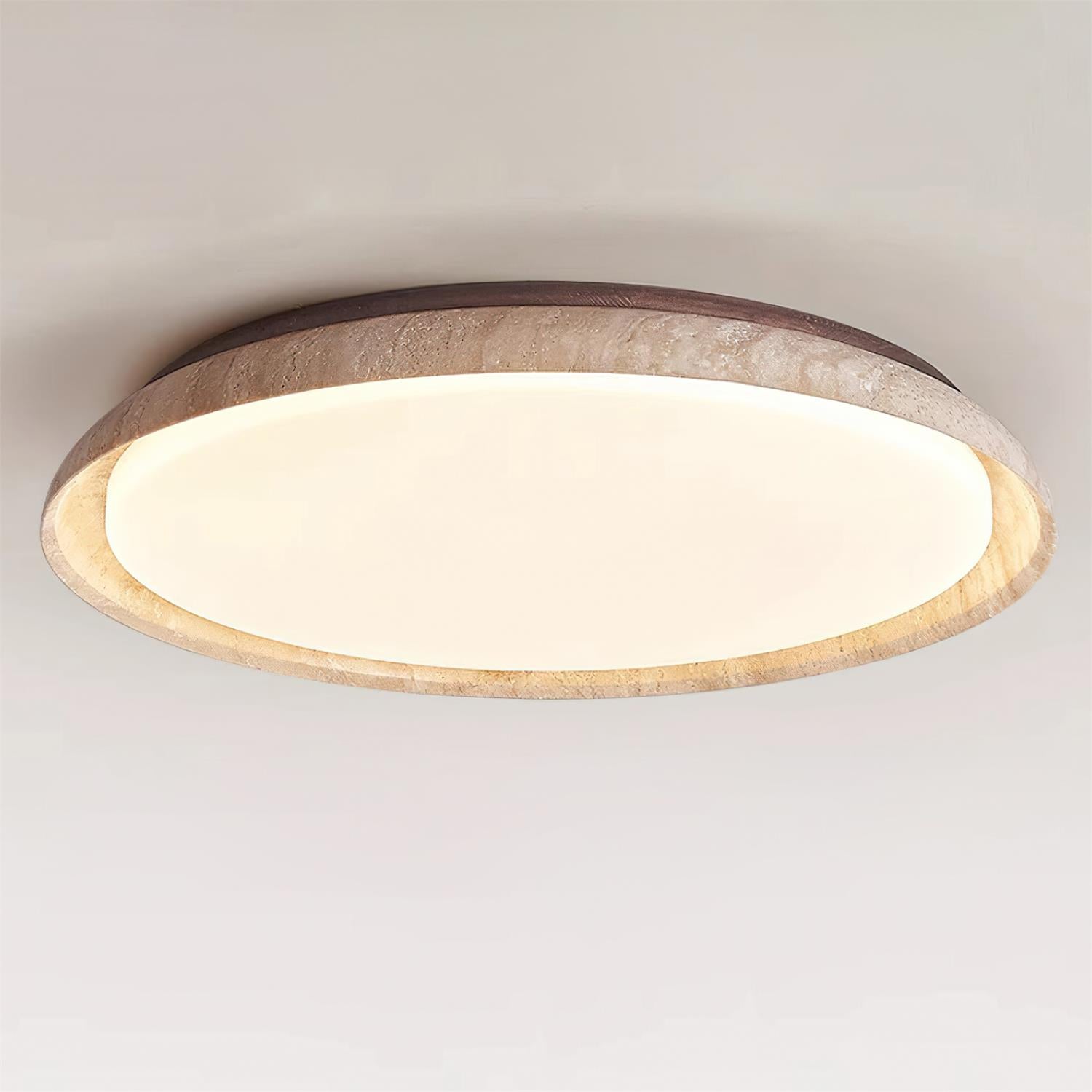 Halo Round Travertine Ceiling Light - Lamp Copper