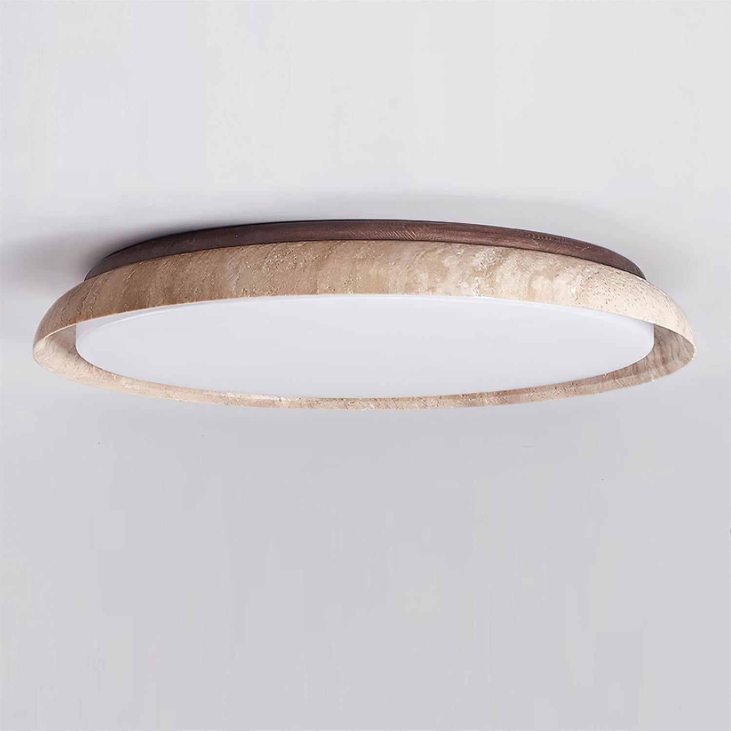 Halo Round Travertine Ceiling Light - Lamp Copper