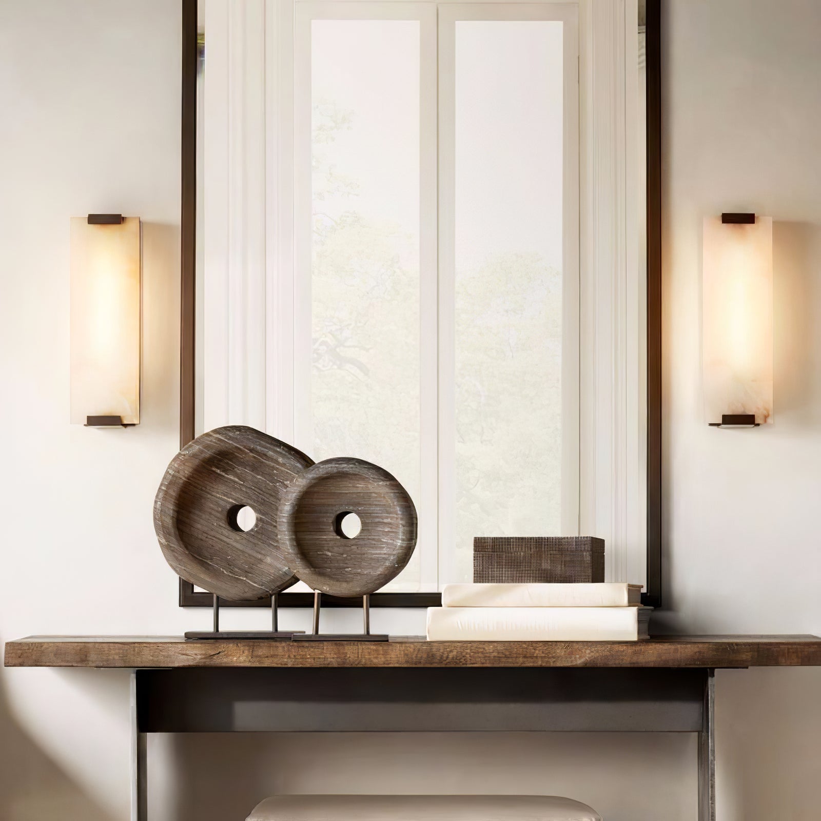 Roux Wall Lamp Alabaster Panel Glow - Lamp Copper