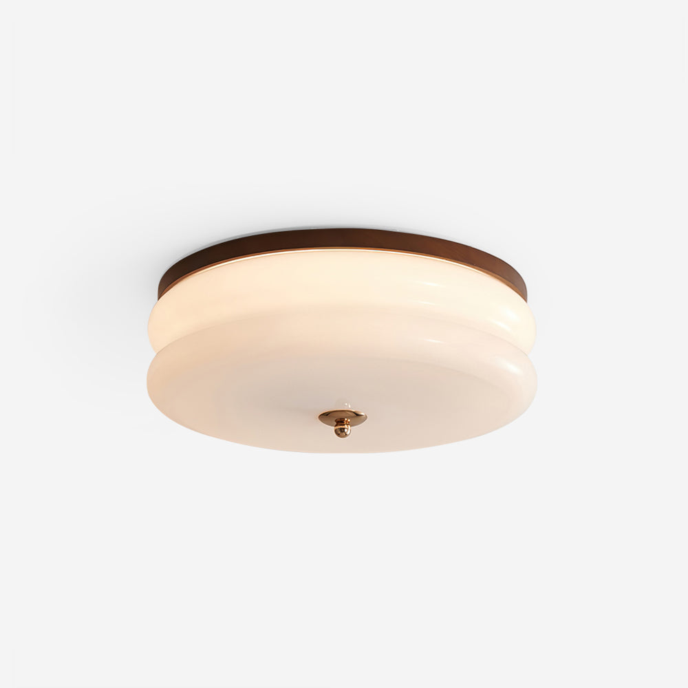 Ceiling Light Double-Layer Glass Disc Walnut Wood Minimalist - Lamp Copper