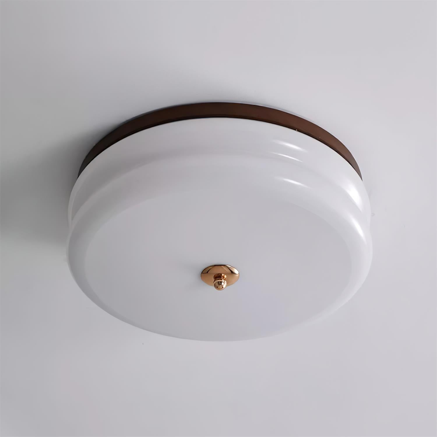 Ceiling Light Double-Layer Glass Disc Walnut Wood Minimalist - Lamp Copper