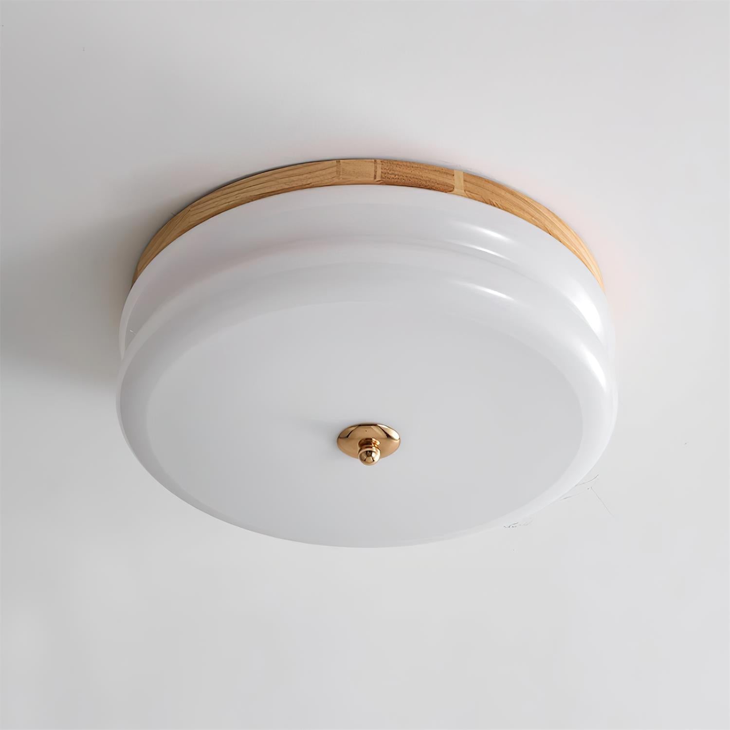 Ceiling Light Double-Layer Glass Disc Walnut Wood Minimalist - Lamp Copper