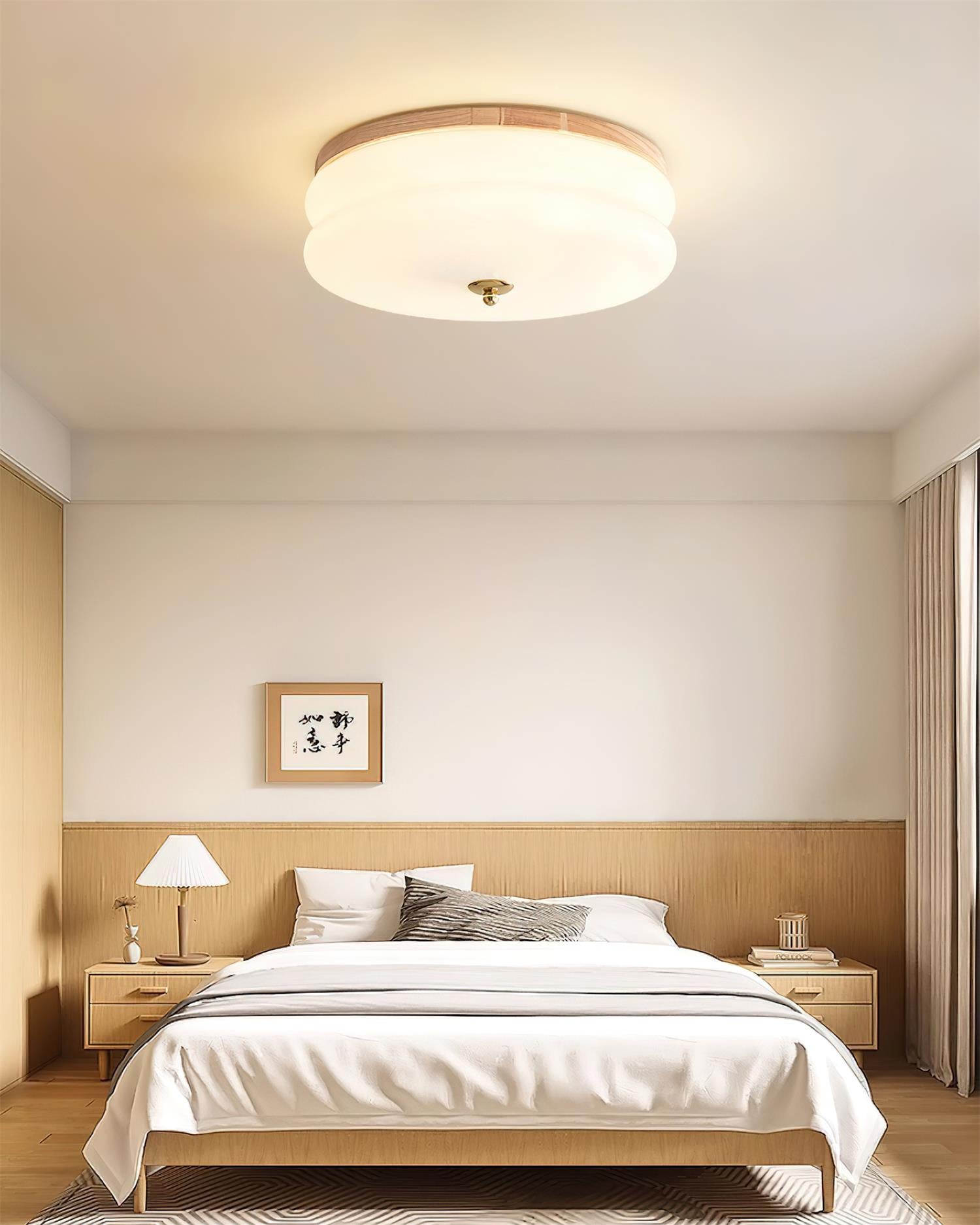 Ceiling Light Double-Layer Glass Disc Walnut Wood Minimalist - Lamp Copper