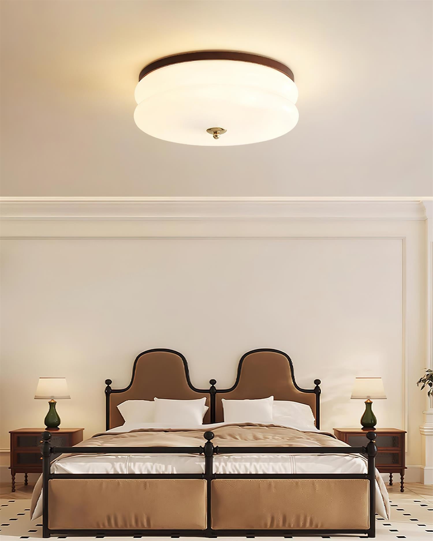 Ceiling Light Double-Layer Glass Disc Walnut Wood Minimalist - Lamp Copper