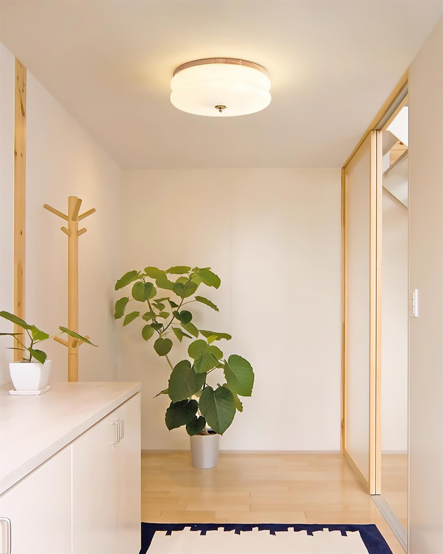 Ceiling Light Double-Layer Glass Disc Walnut Wood Minimalist - Lamp Copper
