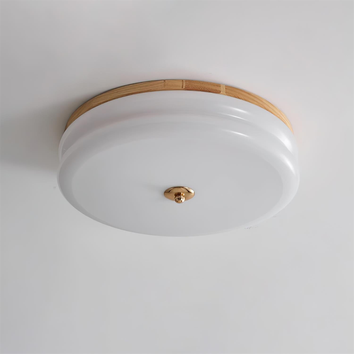 Ceiling Light Double-Layer Glass Disc Walnut Wood Minimalist - Lamp Copper