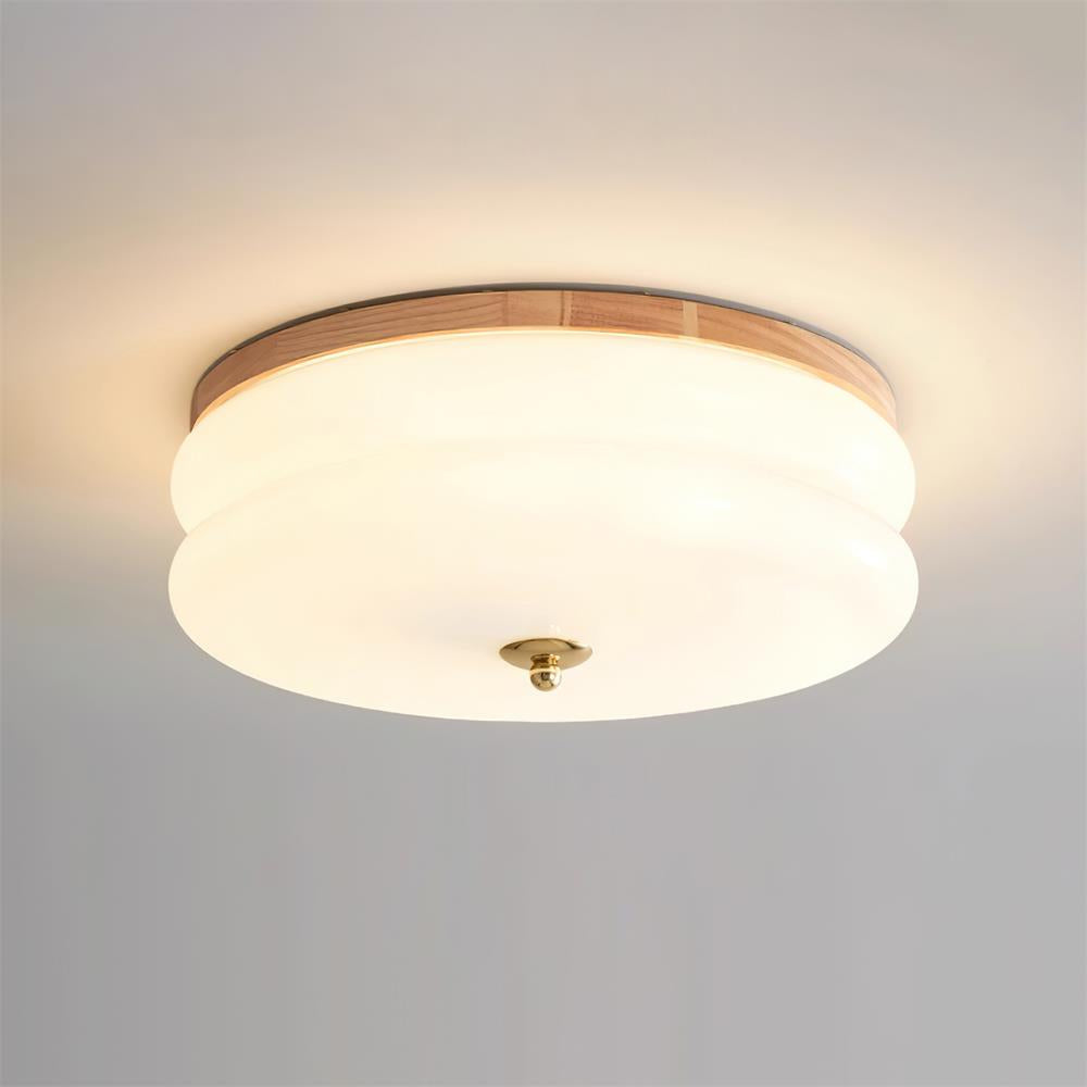 Ceiling Light Double-Layer Glass Disc Walnut Wood Minimalist - Lamp Copper
