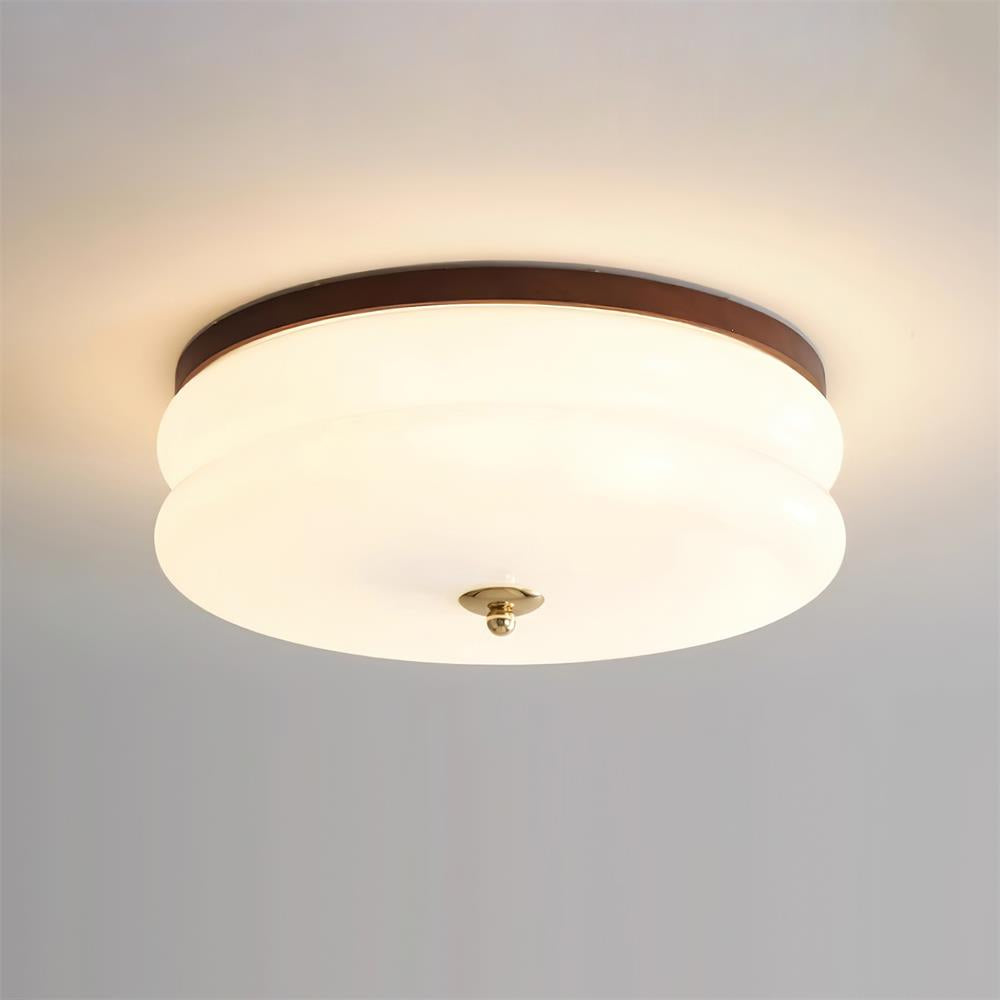Ceiling Light Double-Layer Glass Disc Walnut Wood Minimalist - Lamp Copper