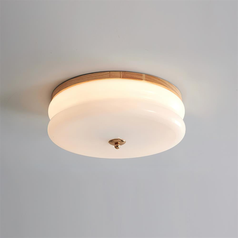 Ceiling Light Double-Layer Glass Disc Walnut Wood Minimalist - Lamp Copper