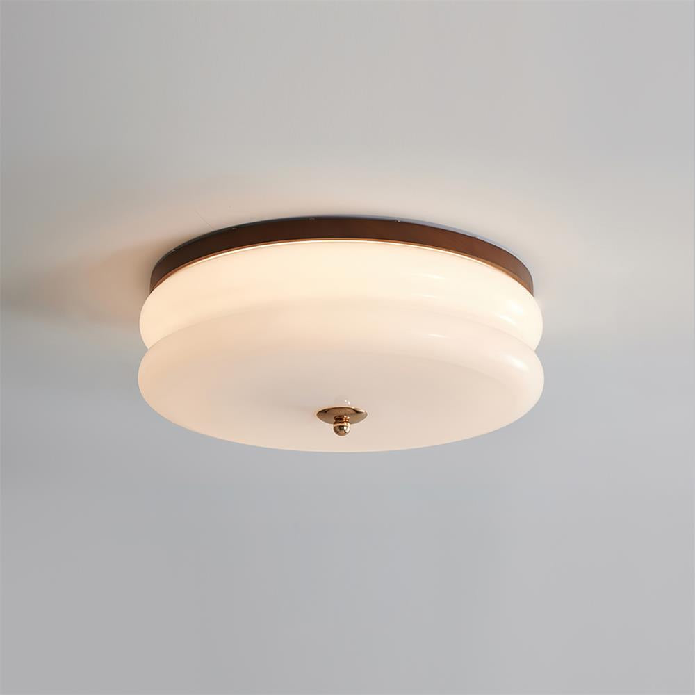Ceiling Light Double-Layer Glass Disc Walnut Wood Minimalist - Lamp Copper