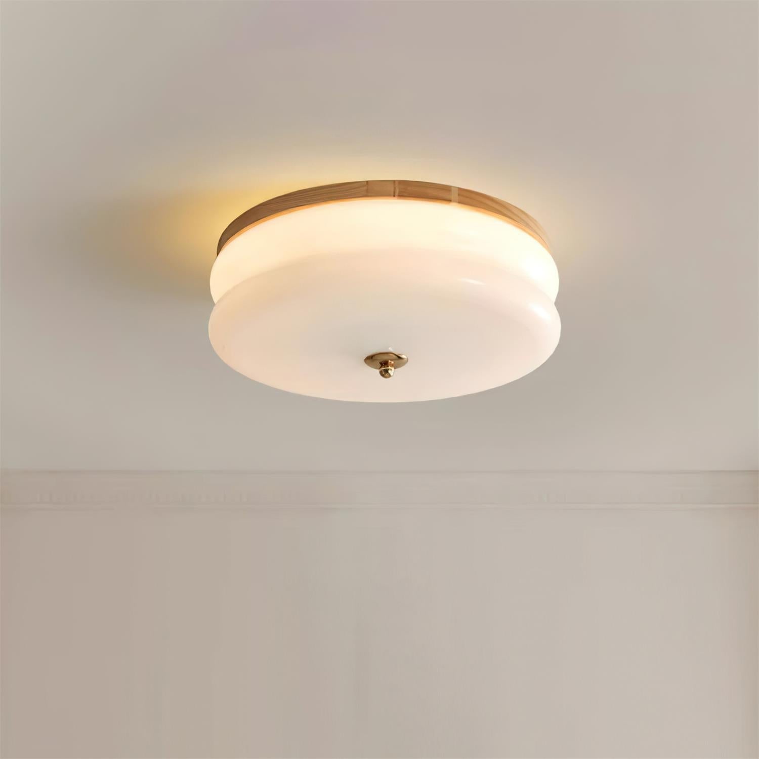 Ceiling Light Double-Layer Glass Disc Walnut Wood Minimalist - Lamp Copper