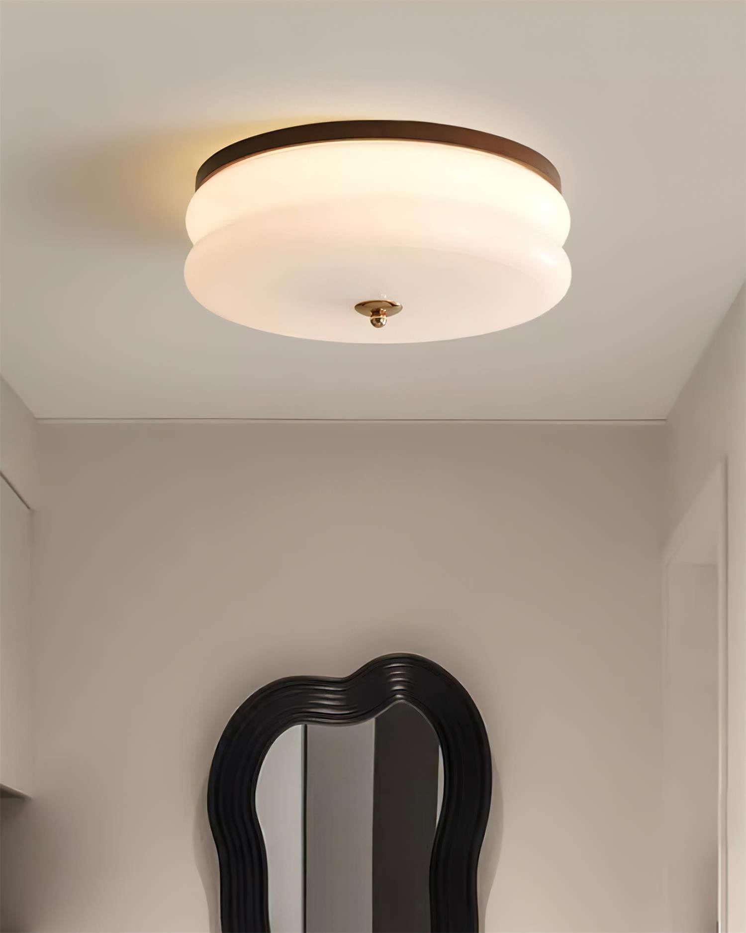 Ceiling Light Double-Layer Glass Disc Walnut Wood Minimalist - Lamp Copper