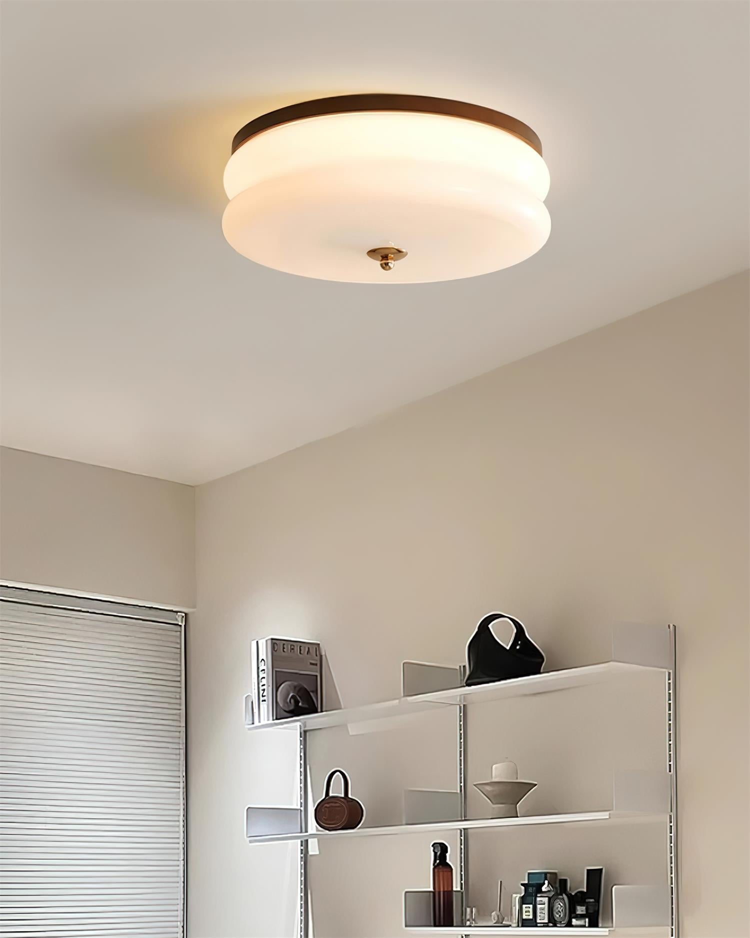 Ceiling Light Double-Layer Glass Disc Walnut Wood Minimalist - Lamp Copper