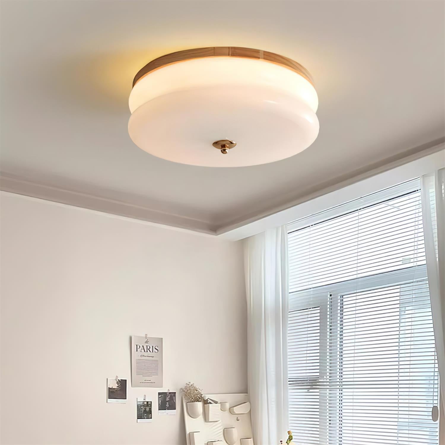 Ceiling Light Double-Layer Glass Disc Walnut Wood Minimalist - Lamp Copper