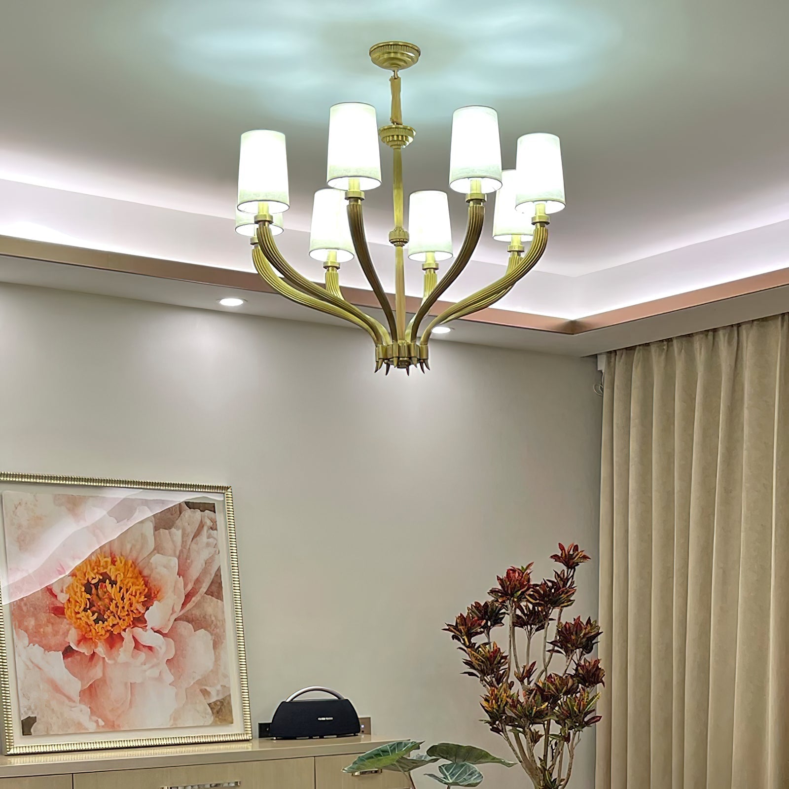 Olnoran Vintage Industrial River Reed Fabric Chandelier - Lamp Copper