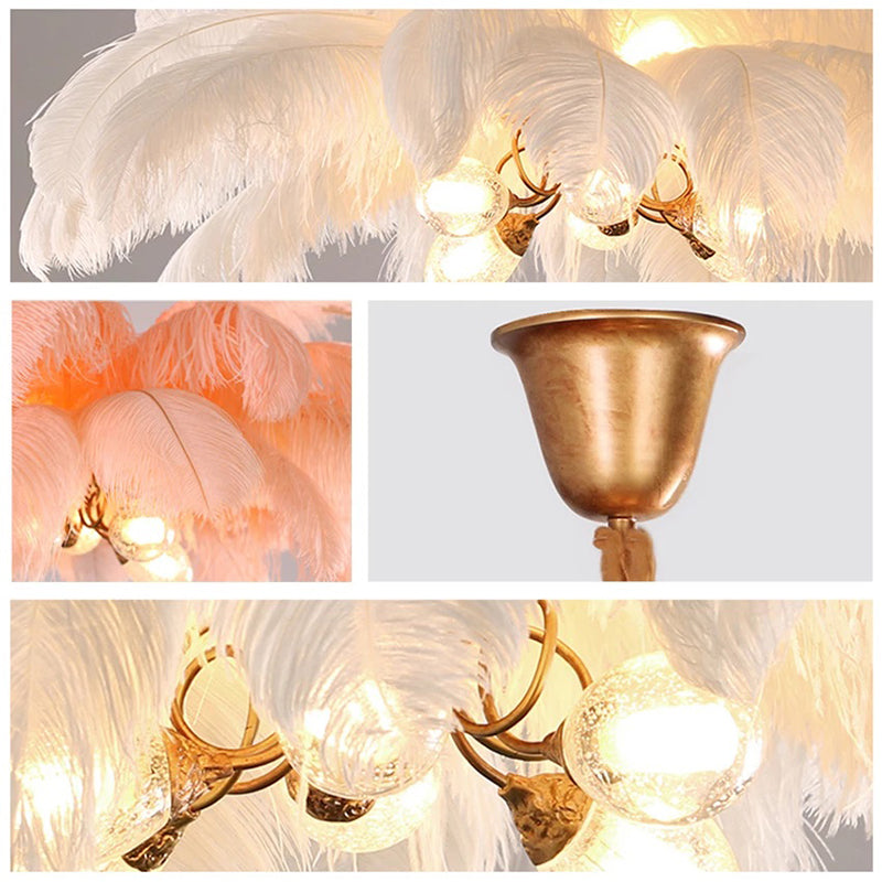 O'Moore Nordic Luxury Pendant Light, Brass/Feather - Lamp Copper