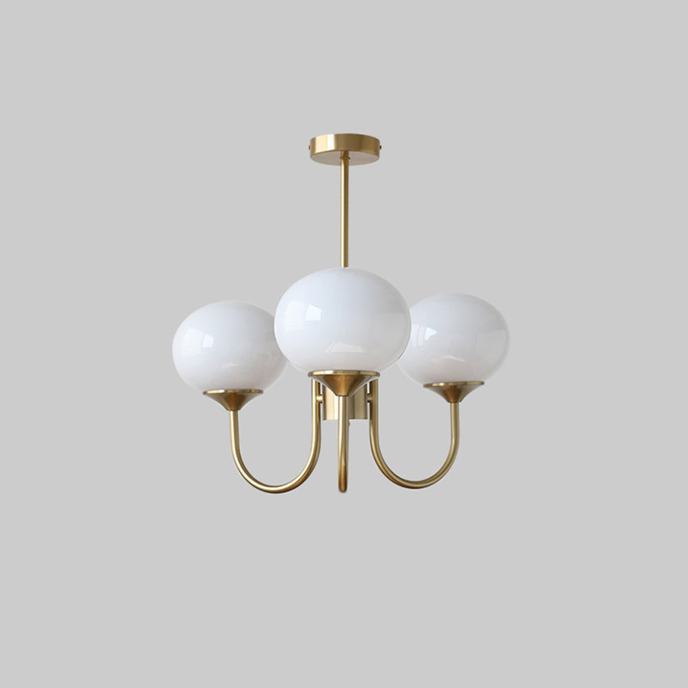 Valentina Retro Art Deco Globe Chandelier, White/Pink/Beige - Lamp Copper