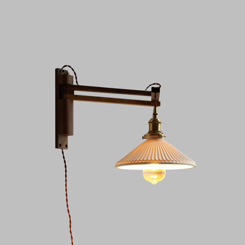Muto Vintage Dome Ceramic/Wood Wall Lamp, Walnut/Wood/Clear - Lamp Copper