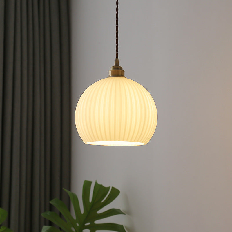 Valentina Minimalist Sphere Metal/Glass LED Pendant Light White/Transparent - Lamp Copper