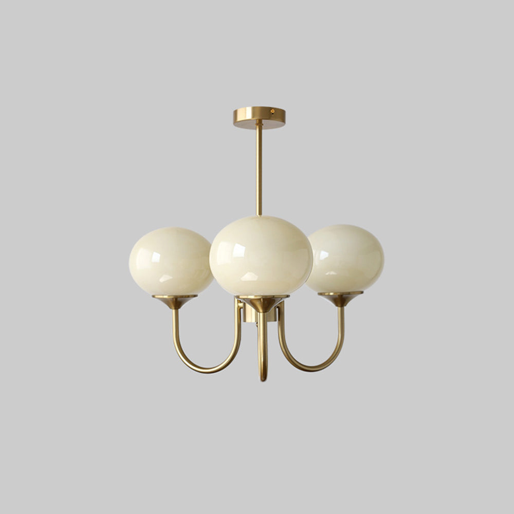Valentina Retro Art Deco Globe Chandelier, White/Pink/Beige - Lamp Copper