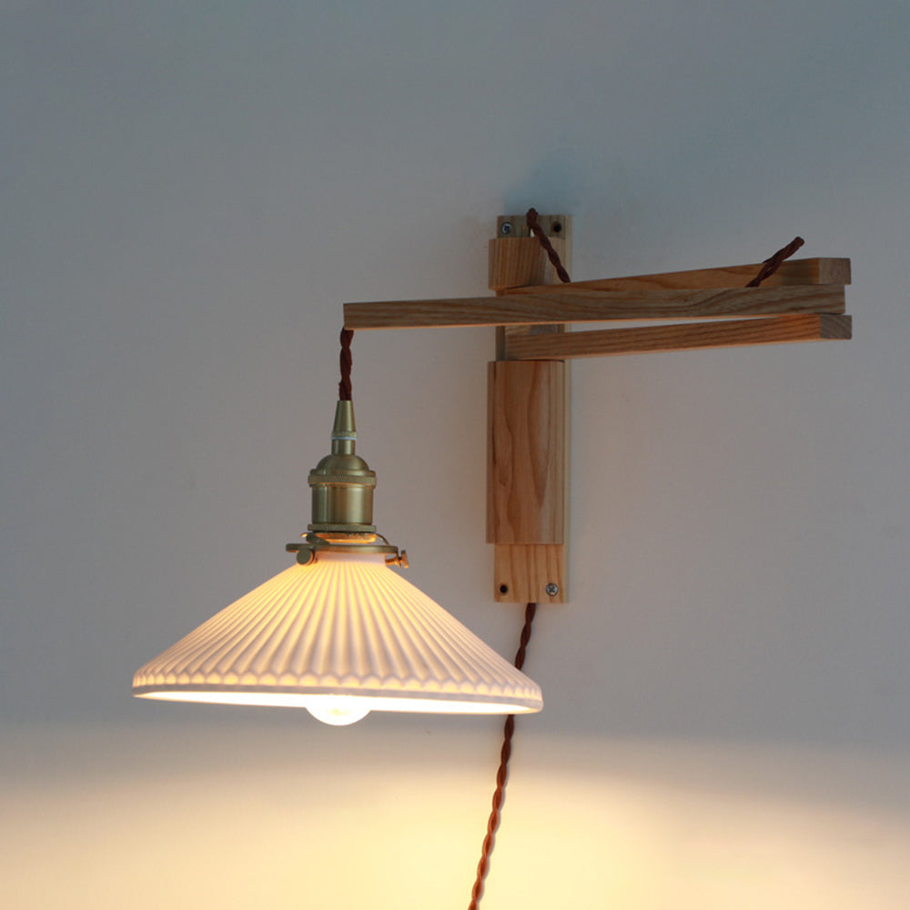 Muto Vintage Dome Ceramic/Wood Wall Lamp, Walnut/Wood/Clear - Lamp Copper
