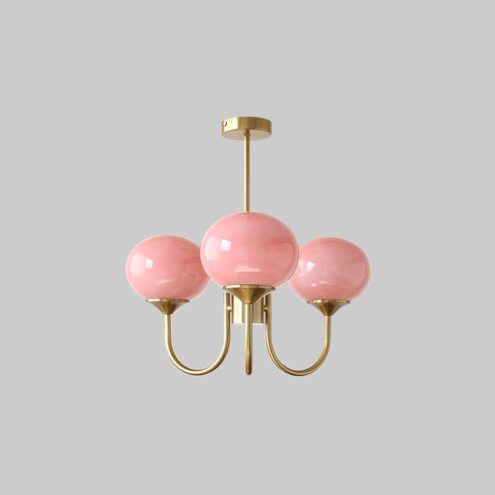 Valentina Retro Art Deco Globe Chandelier, White/Pink/Beige - Lamp Copper