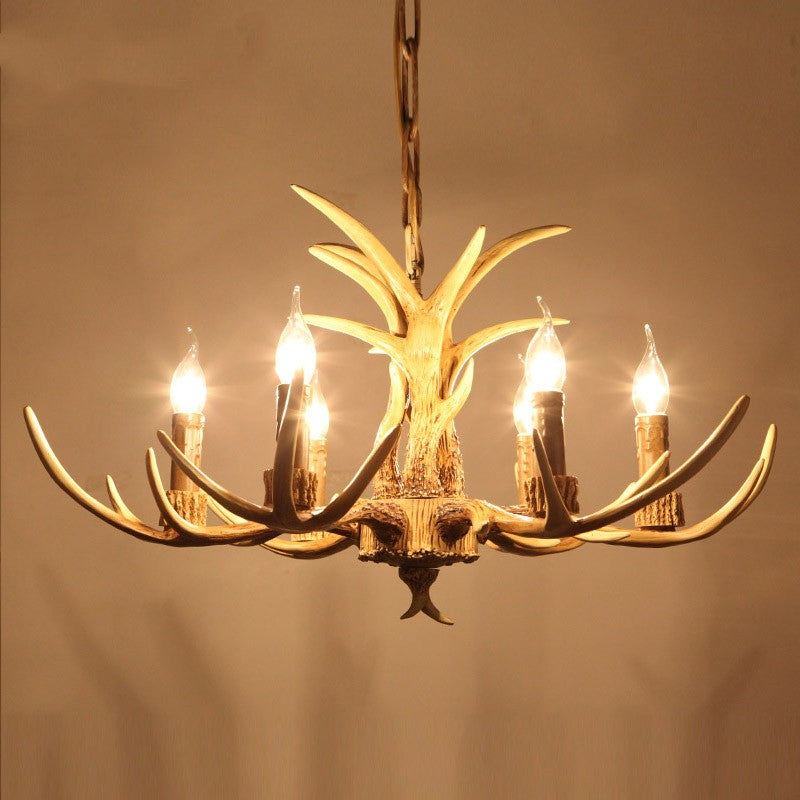 Silva Retro Deer Antlers Candle light Horn Resin Chandelier - Lamp Copper