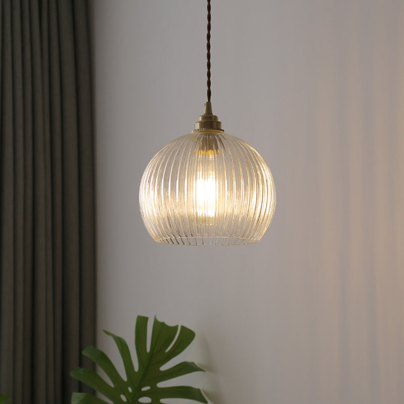 Valentina Minimalist Sphere Metal/Glass LED Pendant Light White/Transparent - Lamp Copper