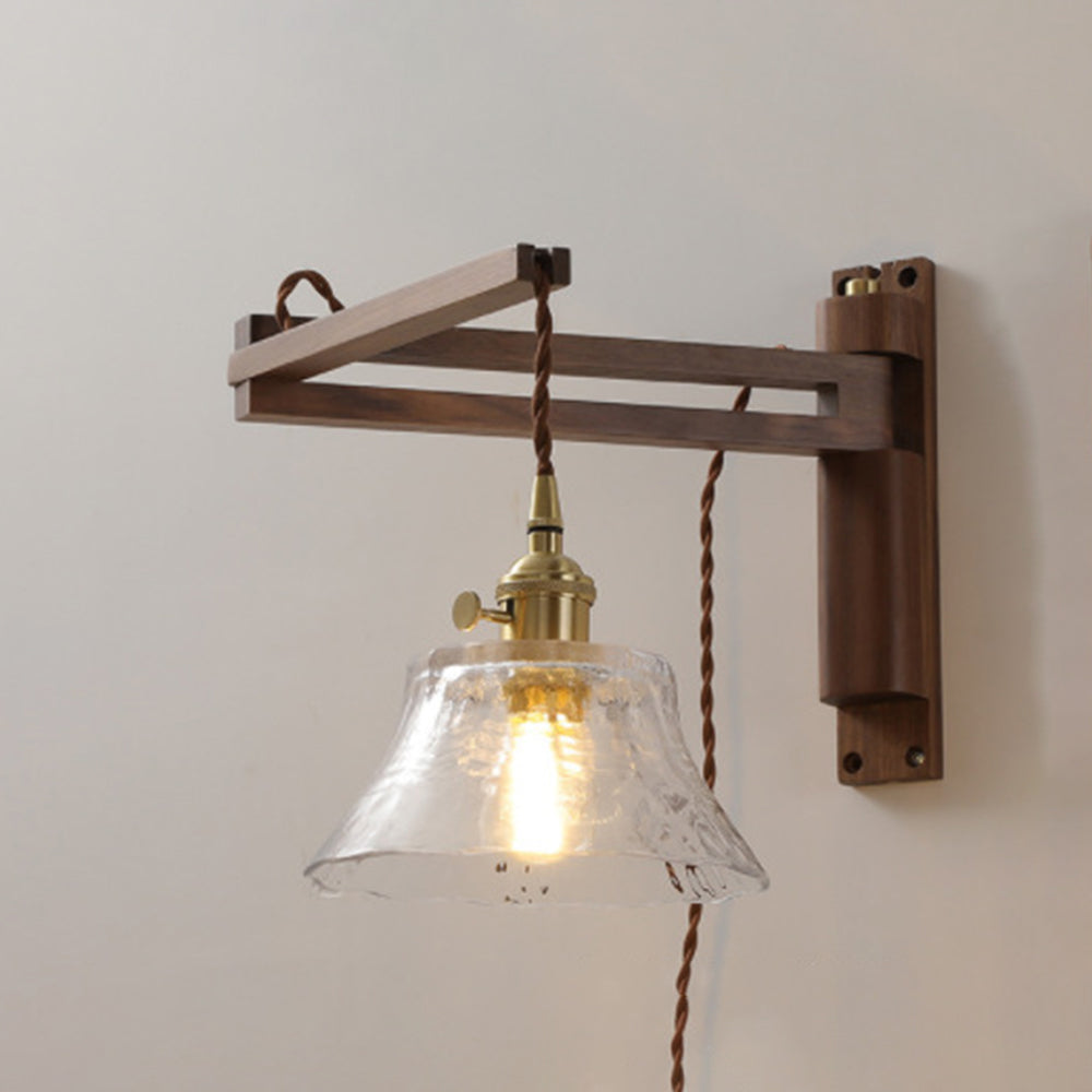 Muto Vintage Dome Ceramic/Wood Wall Lamp, Walnut/Wood/Clear - Lamp Copper
