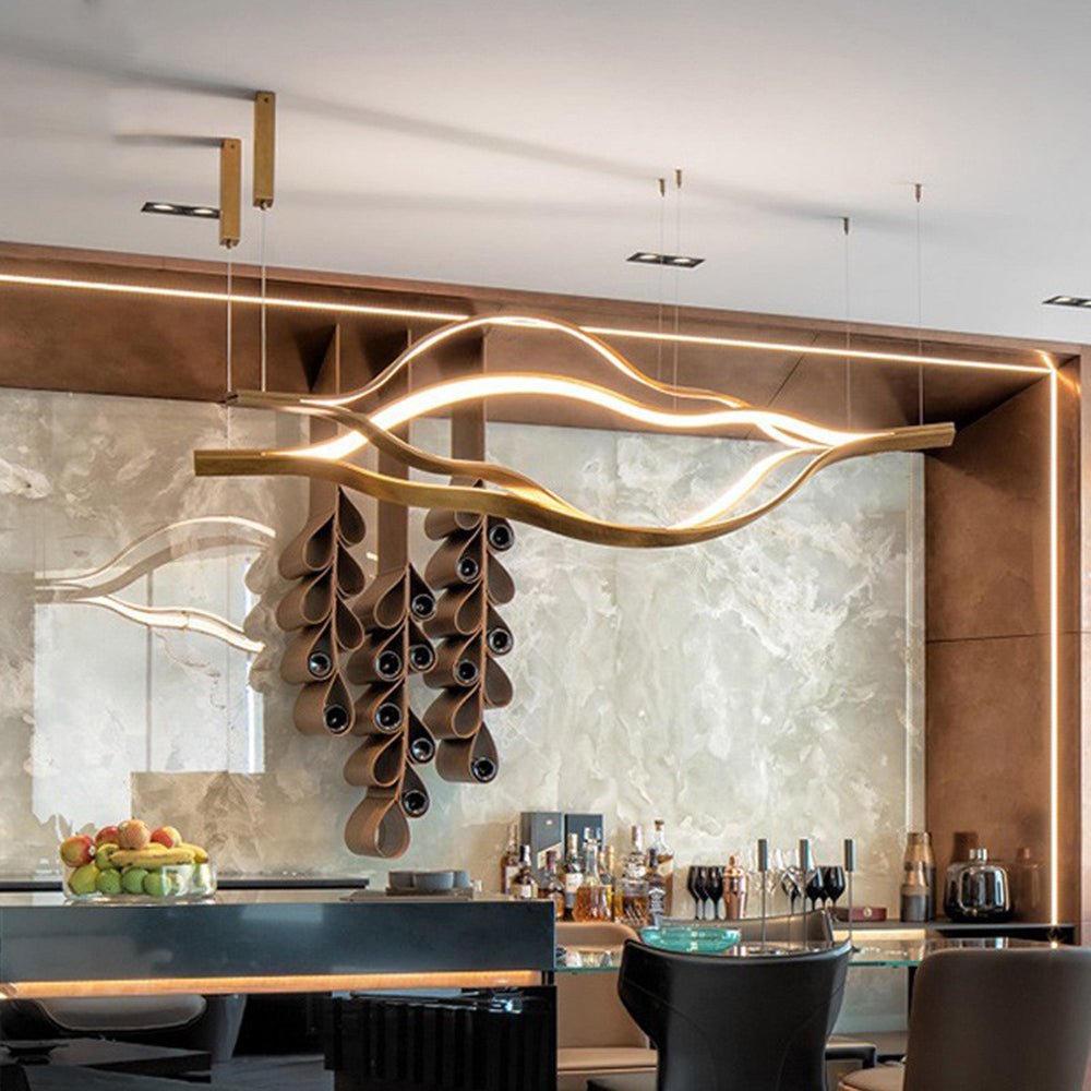 Arisha LED Linear Minimalist Wave Golden Leaf Shaped Pendant Light - Lamp Copper