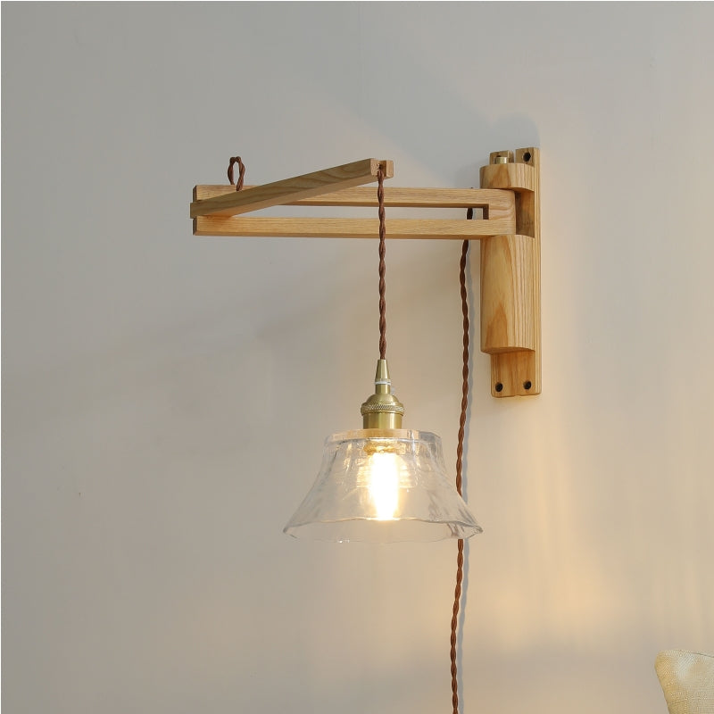Muto Vintage Dome Ceramic/Wood Wall Lamp, Walnut/Wood/Clear - Lamp Copper