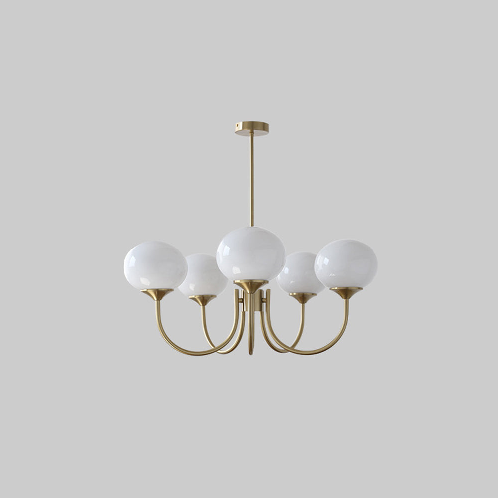 Valentina Retro Art Deco Globe Chandelier, White/Pink/Beige - Lamp Copper