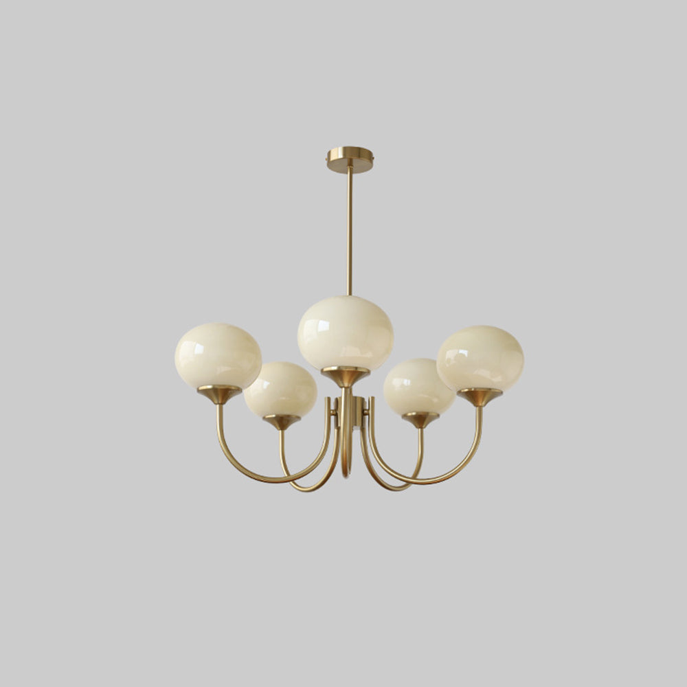Valentina Retro Art Deco Globe Chandelier, White/Pink/Beige - Lamp Copper