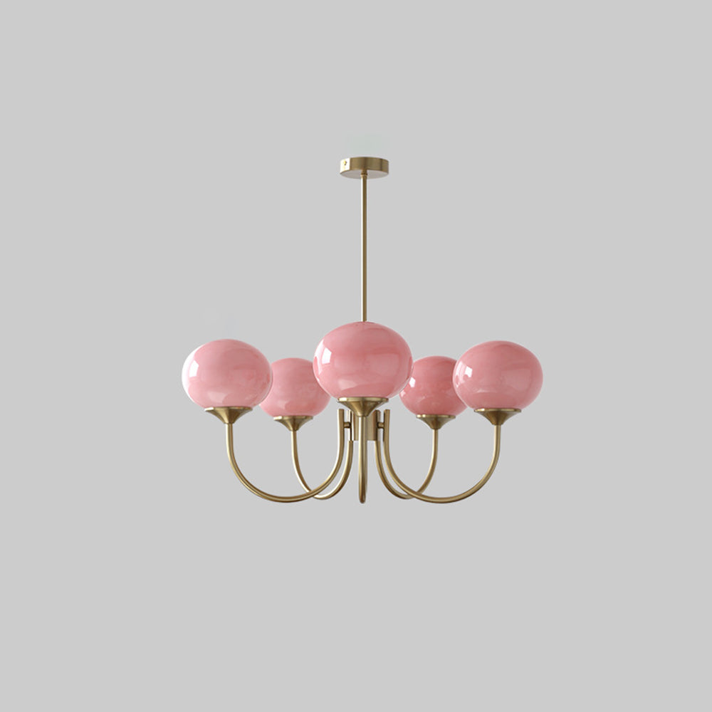 Valentina Retro Art Deco Globe Chandelier, White/Pink/Beige - Lamp Copper