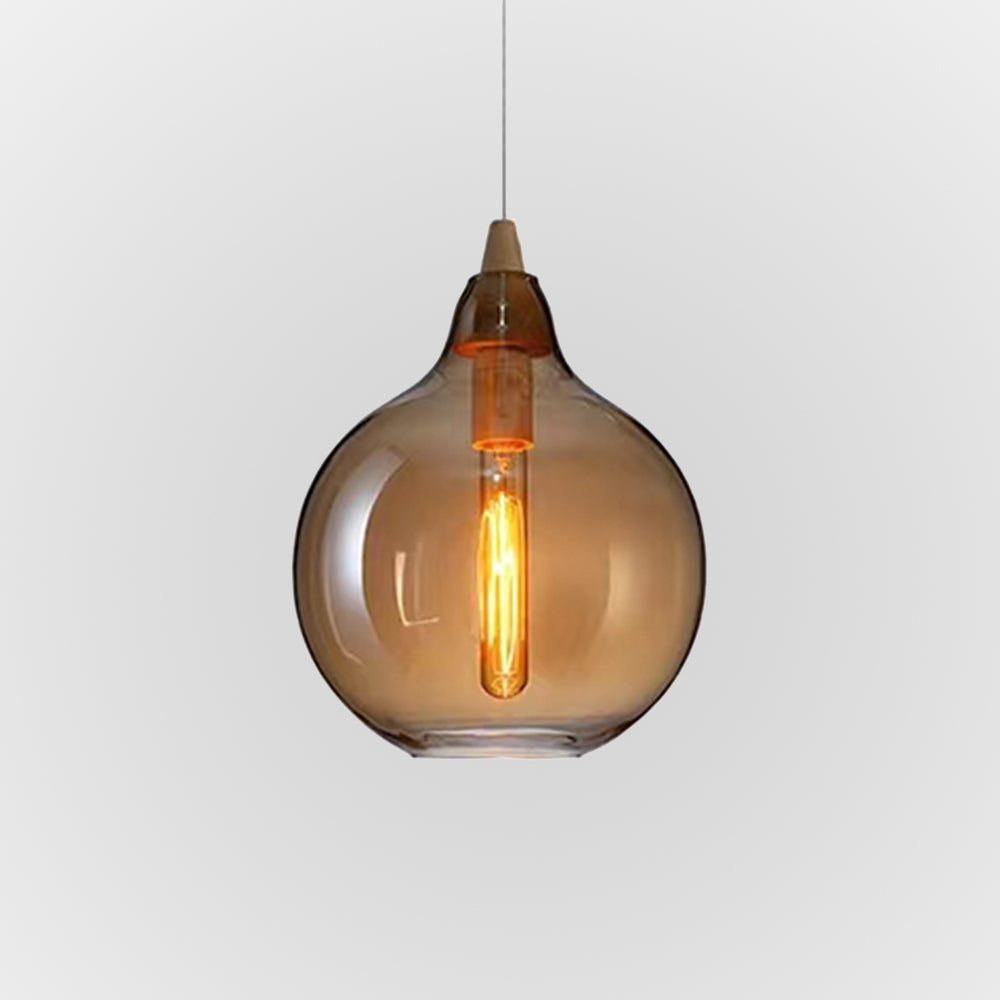 June Amber Glass Pendant Light - Lamp Copper