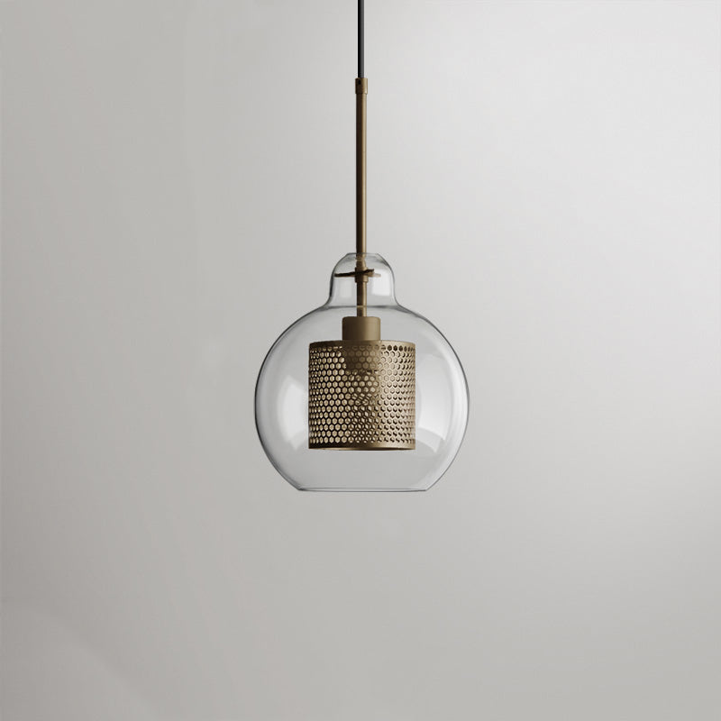 Hessa Contemporary Golden Pendant Light, Glass, Globe/Cylindric - Lamp Copper