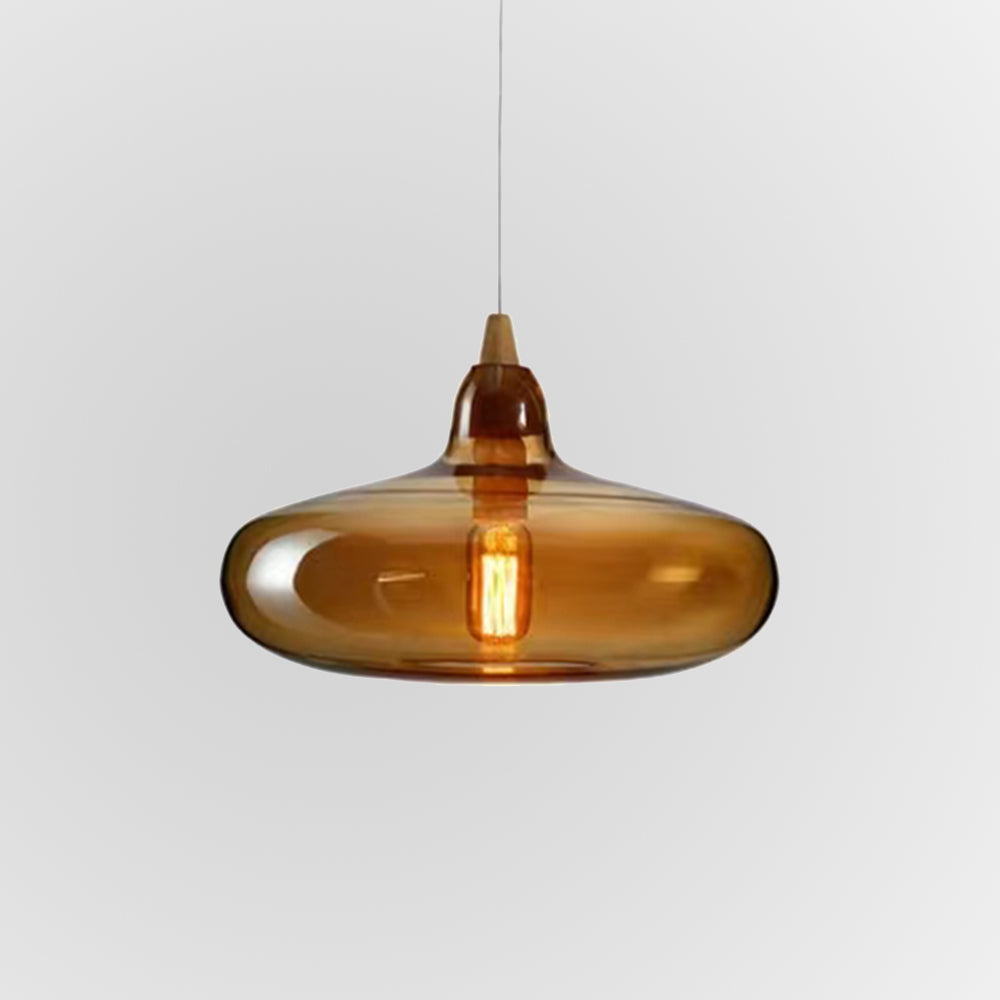 June Amber Glass Pendant Light - Lamp Copper