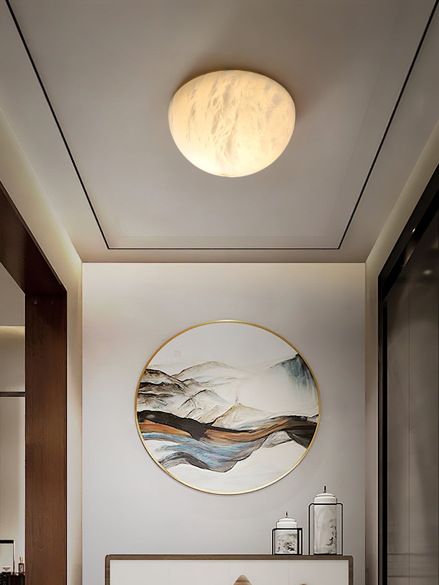 Visoliel Minimalist Alabaster Ceiling Light - Lamp Copper