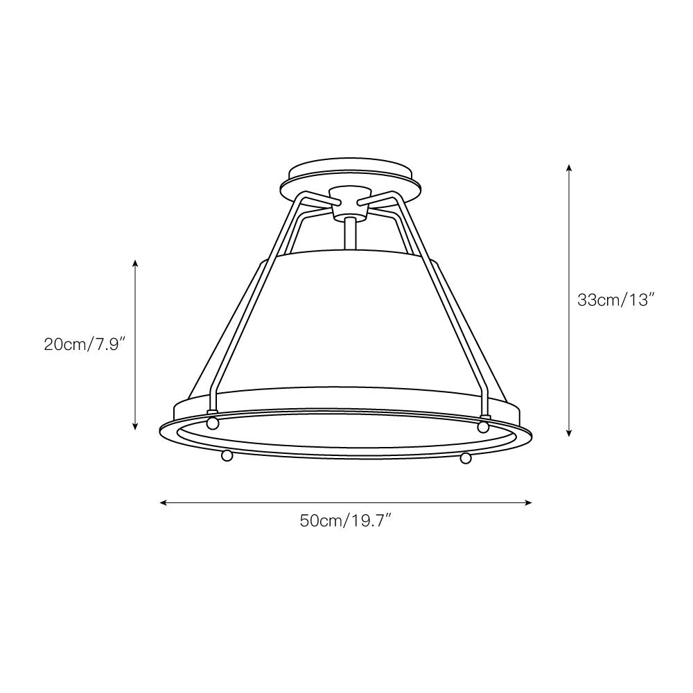 Ardennes Vintage Industrial Fabric Flush Mount Ceiling Light - Lamp Copper