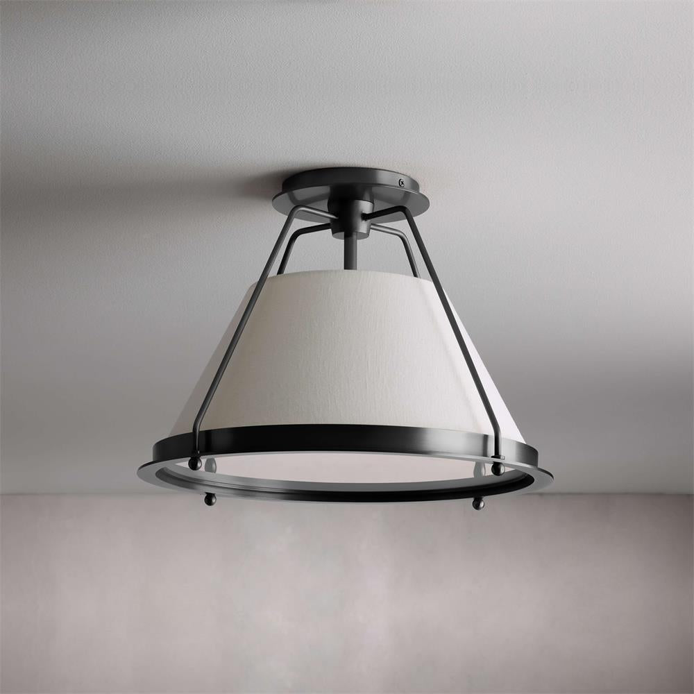 Ardennes Vintage Industrial Fabric Flush Mount Ceiling Light - Lamp Copper