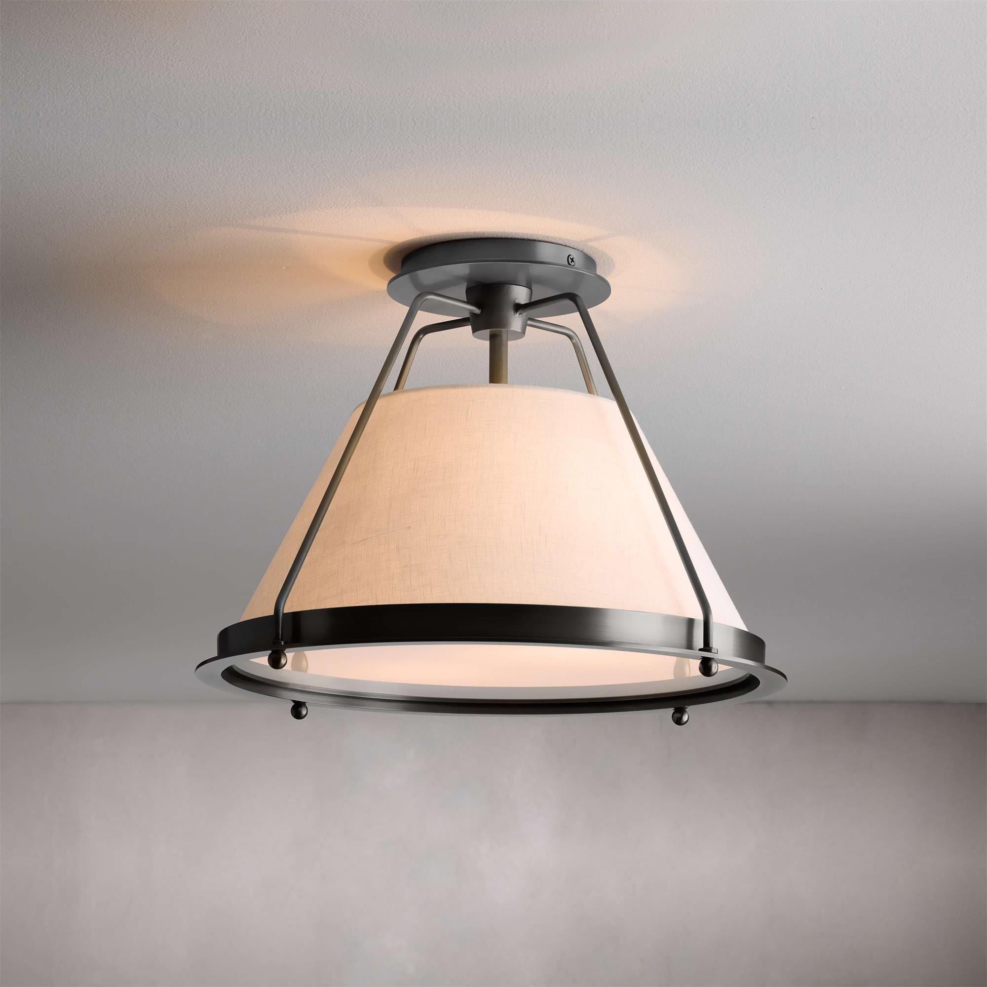 Ardennes Vintage Industrial Fabric Flush Mount Ceiling Light - Lamp Copper