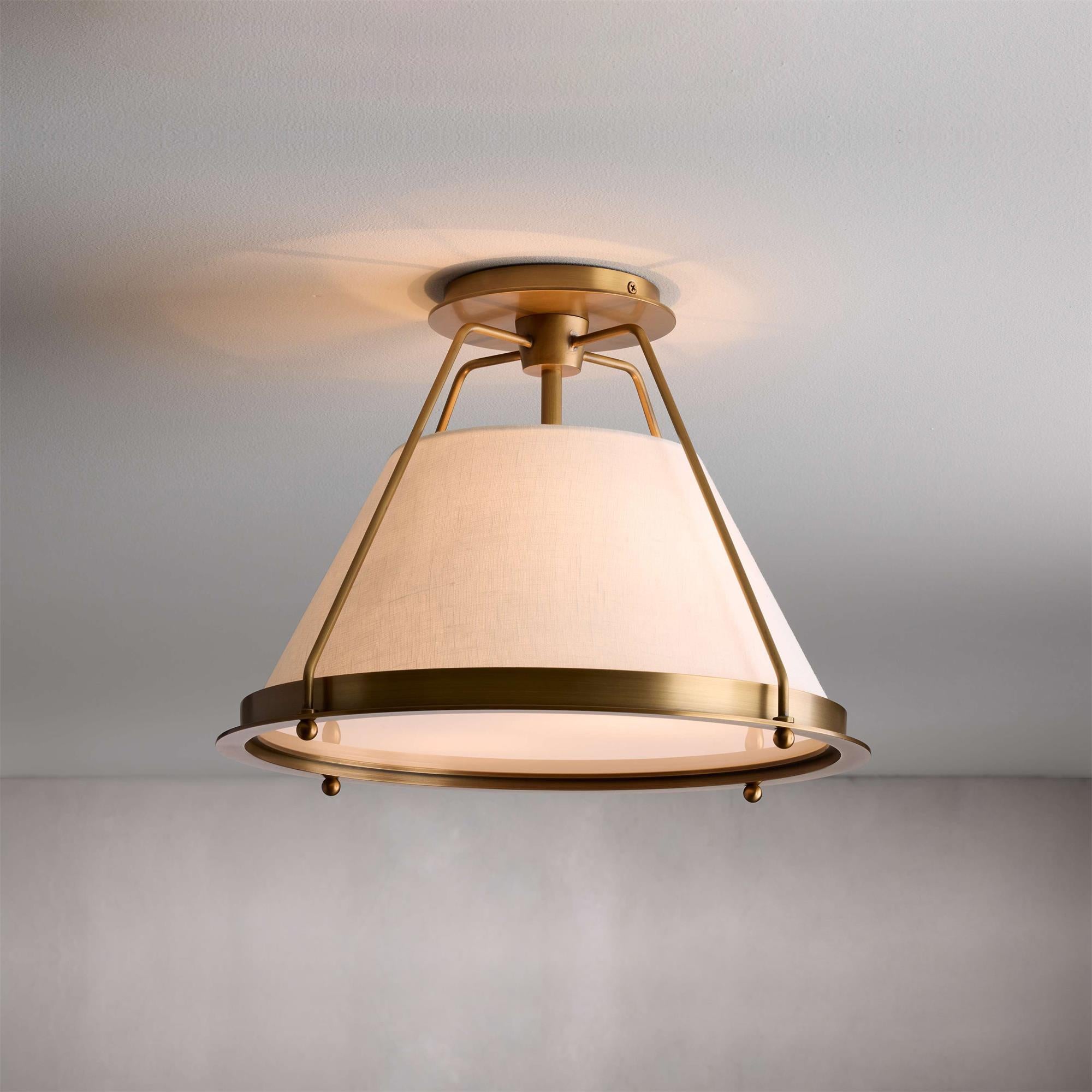 Ardennes Vintage Industrial Fabric Flush Mount Ceiling Light - Lamp Copper