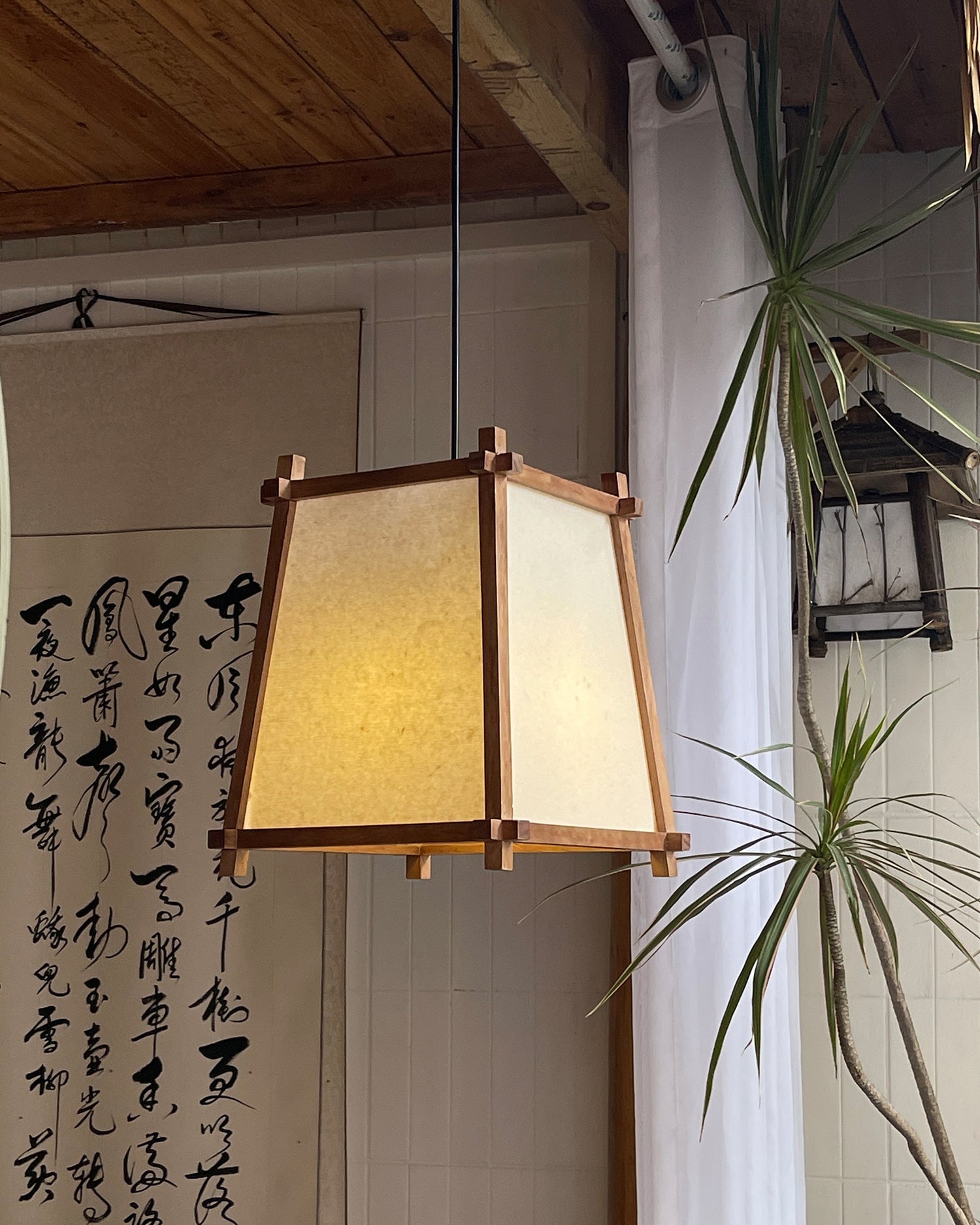 Calira Pendant Light Fabric Geometric - Lamp Copper