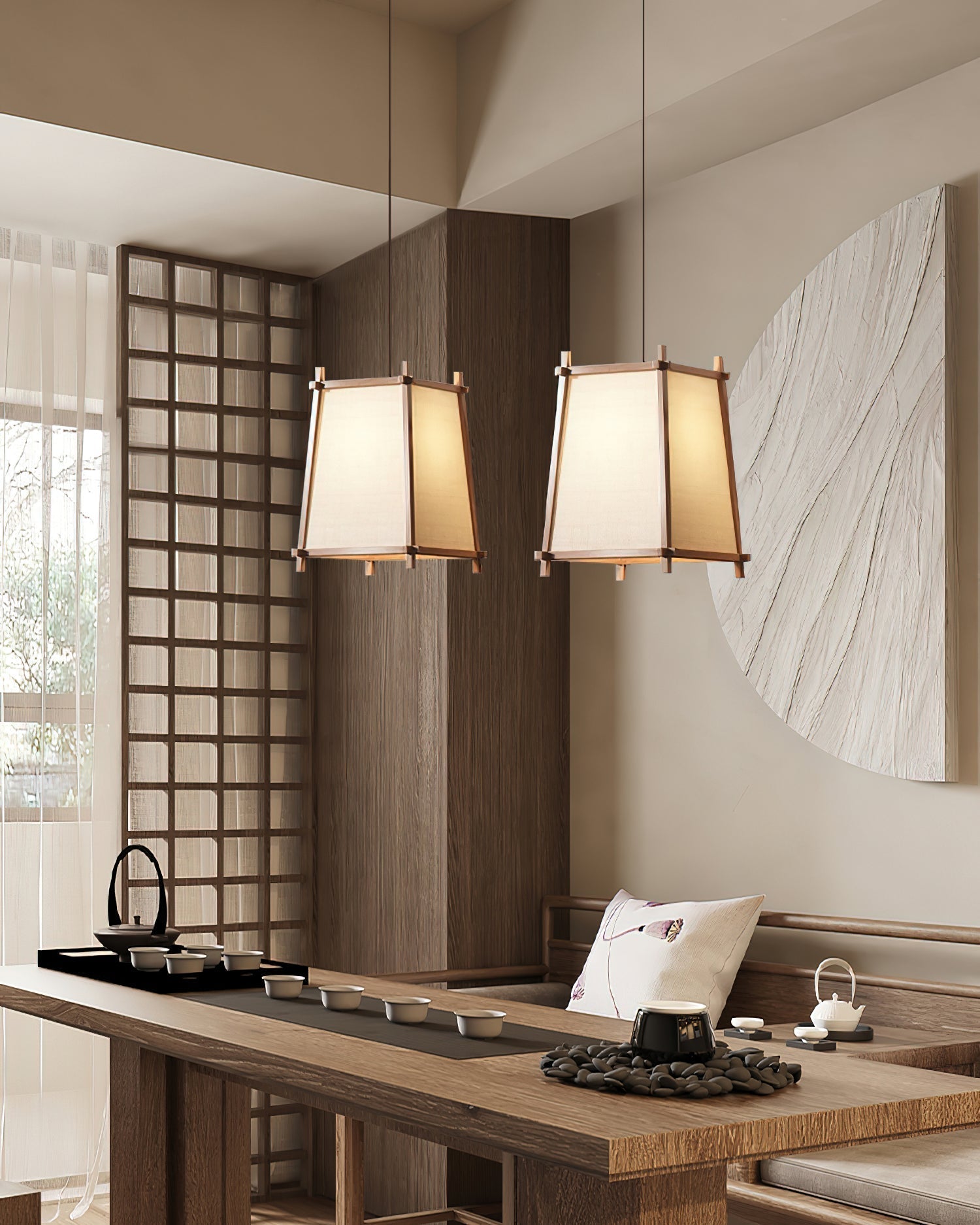 Calira Pendant Light Fabric Geometric - Lamp Copper